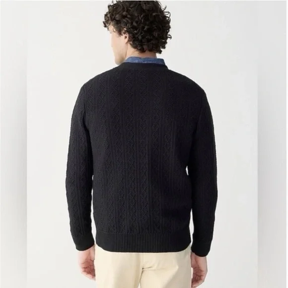 Knit for J.Crew Heritage cotton pointelle-stitch cardigan sweater Size M Black